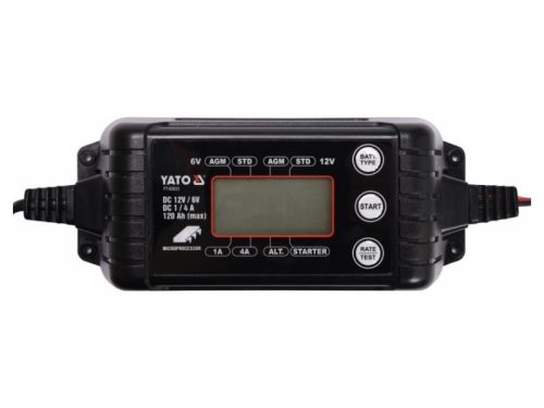 YATO Akkumulátor töltő 6/12 V 1/4 A max. 120 Ah LCD kijelző