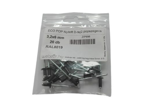 EcoPop nyitott D-fejű popszegecs 3,2x6 RAL8019 (20 db)