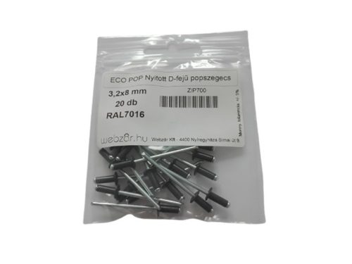 EcoPop nyitott D-fejű popszegecs 3,2x8 RAL7016 (20 db)