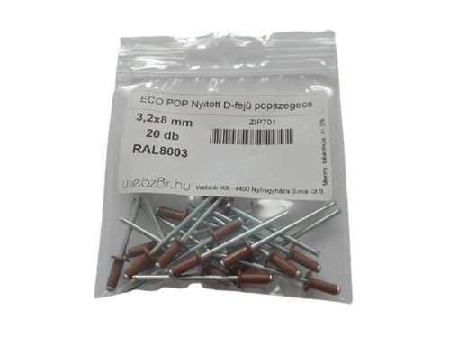 EcoPop nyitott D-fejű popszegecs 3,2x8 RAL8003 (20 db)