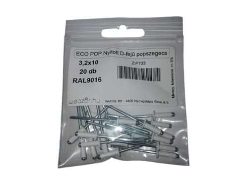EcoPop nyitott D-fejű popszegecs 3,2x10 RAL9016 (20 db)